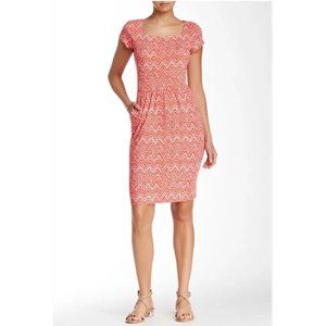 J McLaughlin Dress Womens Medium Salmon Pink Print Emma Catalina Cloth Pockets